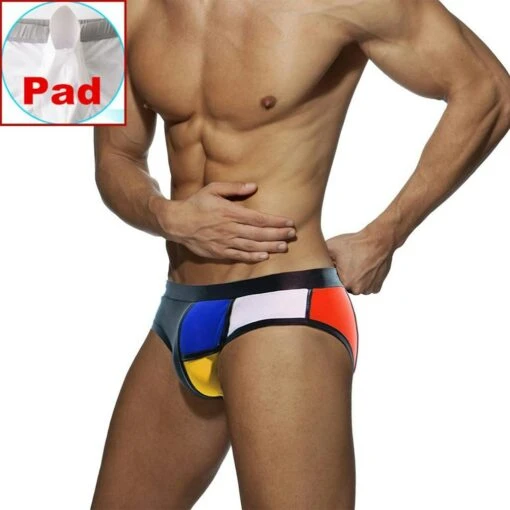 Other Patchwork Men's Low Waist Swim Brief Men Brief With Pad -Outlet Bike Store